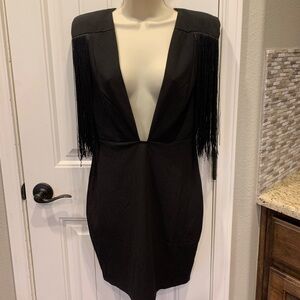 Deep Cut Fringe Black Dress - Never Worn